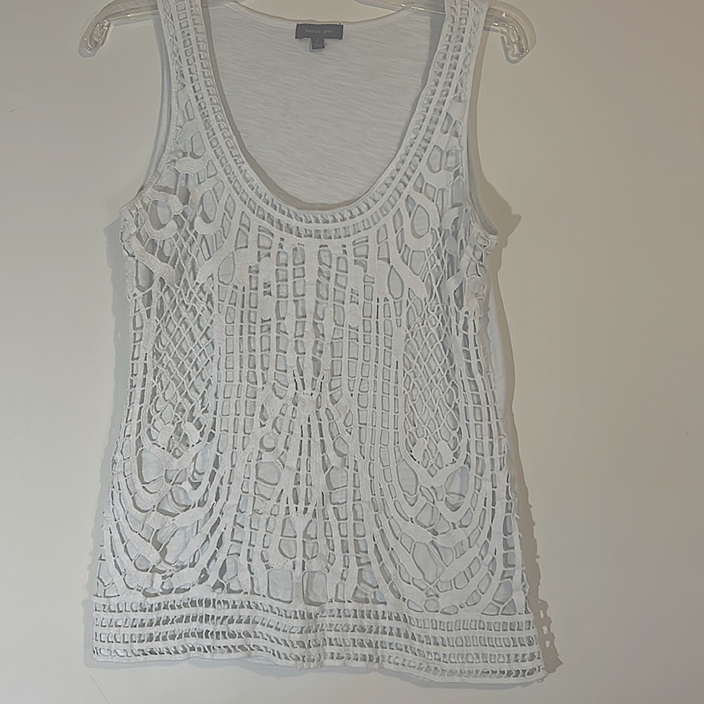 Verve blouse off white, cotton sleeveless boho size L. Pit to pit 16” Length 26”